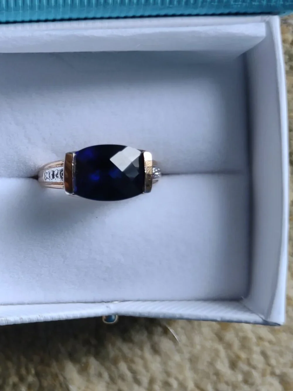 Rosegold Plated Sterling Silver 925 w/Deep Blue Sapphire-Cushion Cut Ring Sz 7.5